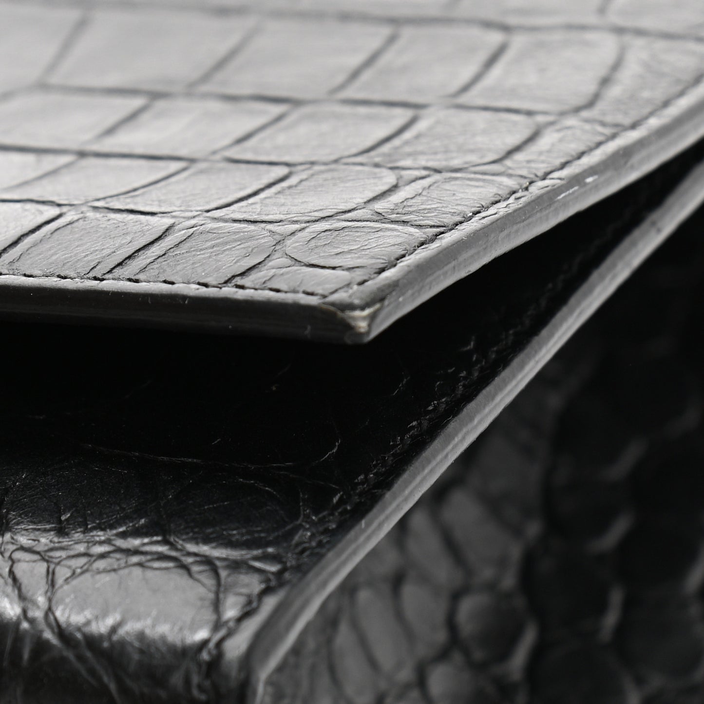 Calfskin Crocodile Embossed Medium Classic Monogram Kate Satchel Black