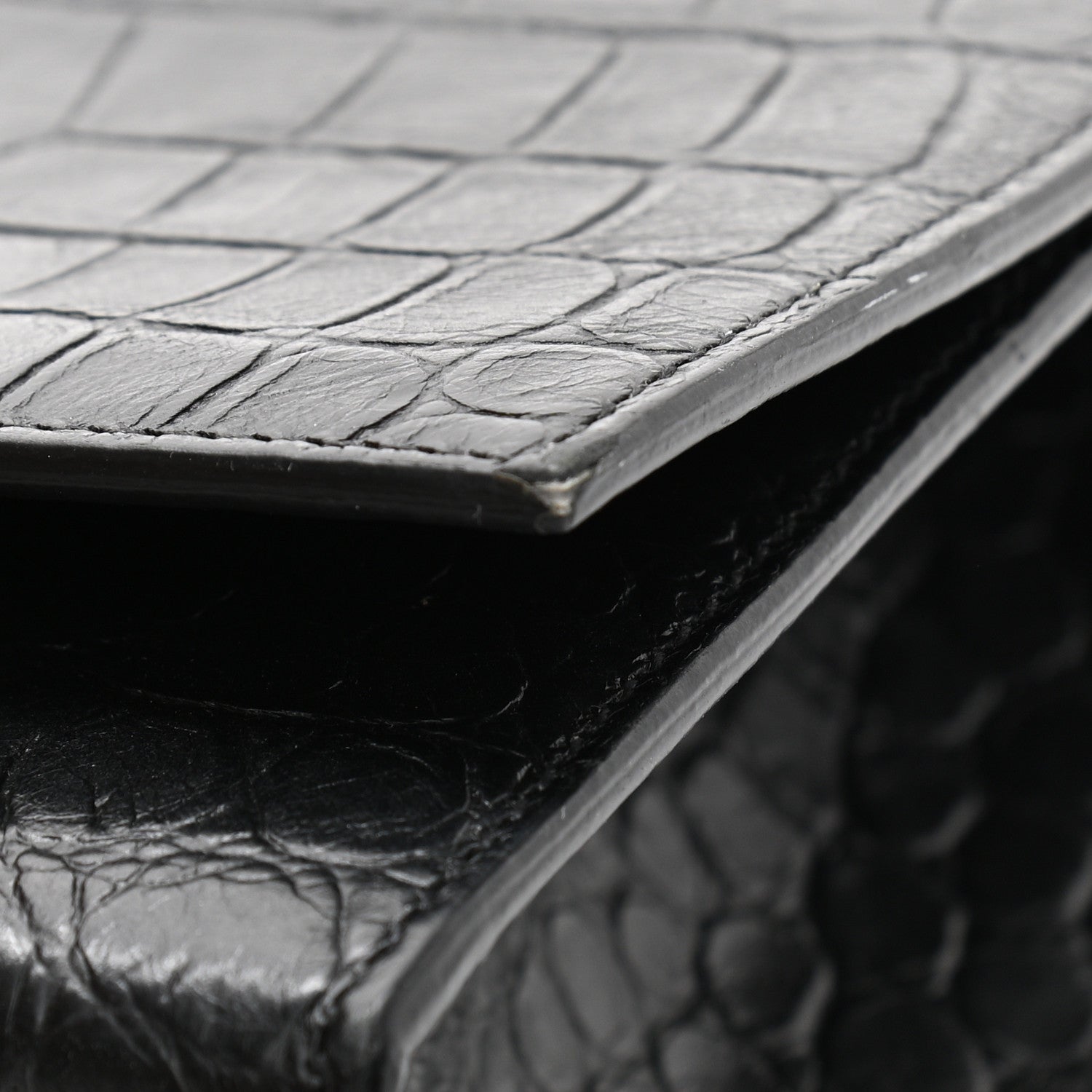 Saint Laurent Calfskin Crocodile Embossed Medium Classic Monogram Kate Satchel Black 10 of 12