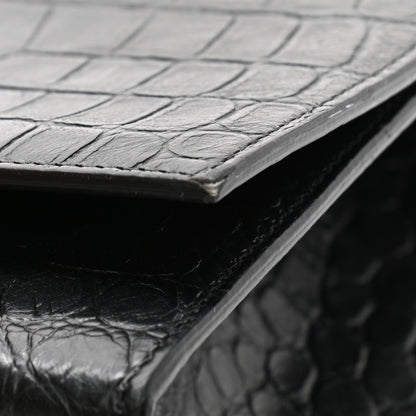 Saint Laurent Calfskin Crocodile Embossed Medium Classic Monogram Kate Satchel Black 10 of 12