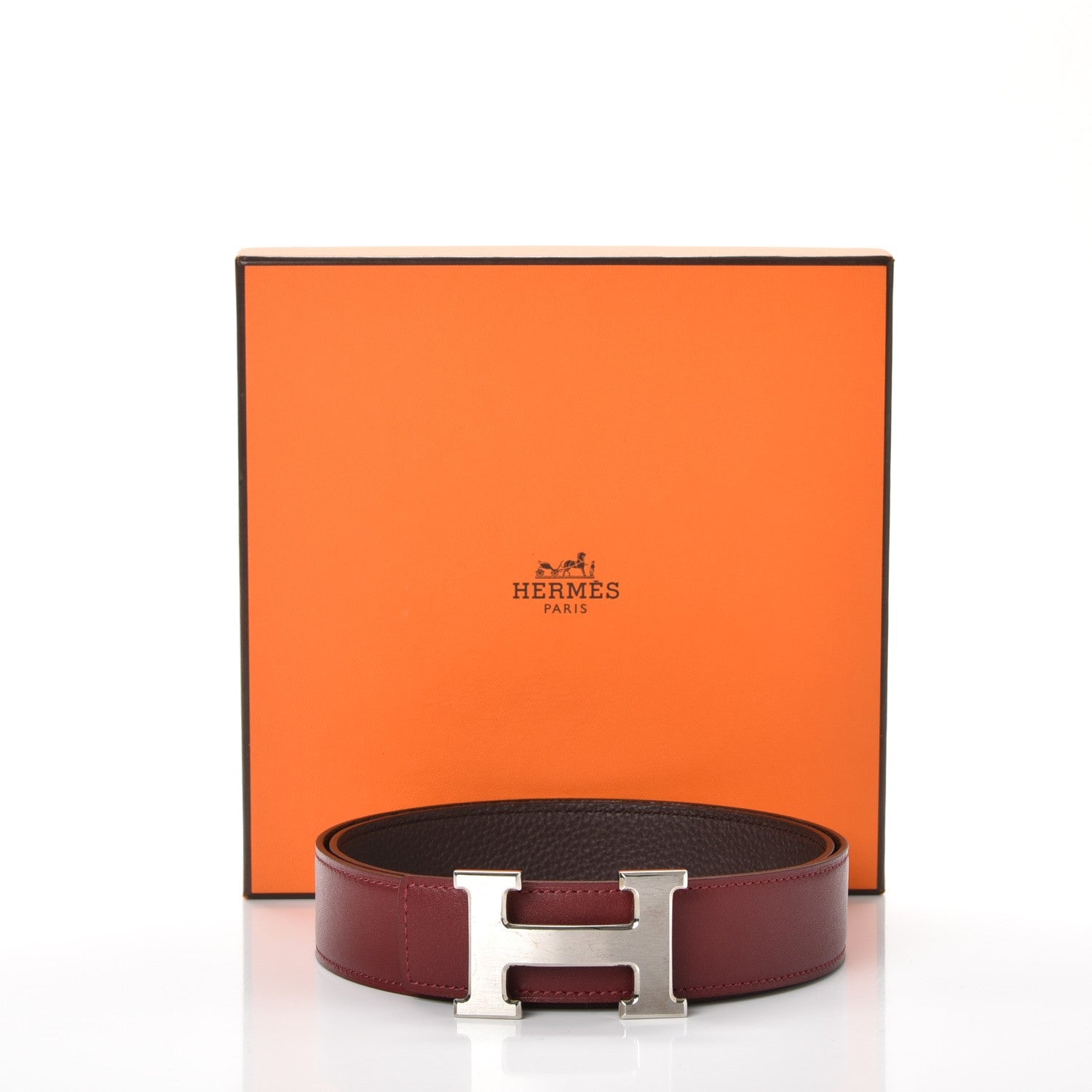 Hermes Tadelakt Togo 32mm H Belt 85 Rouge H Chocolate 8 of 8