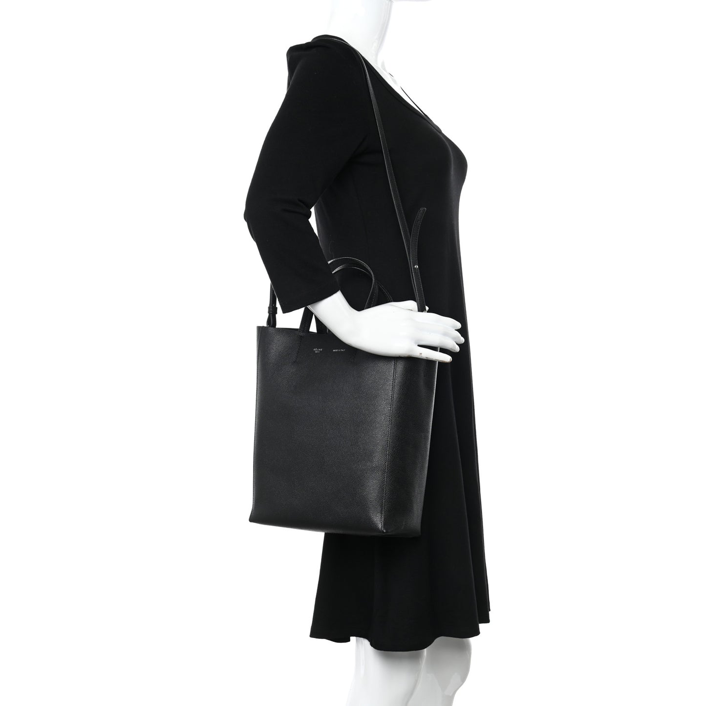 Grained Calfskin Small Vertical Cabas Black