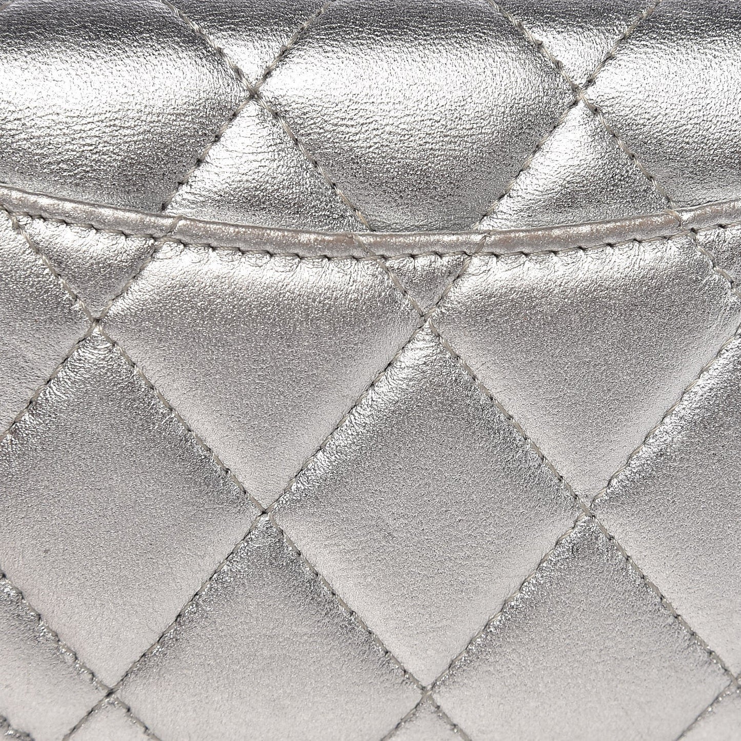Metallic Lambskin Quilted Flap Card Holder Wallet Silver