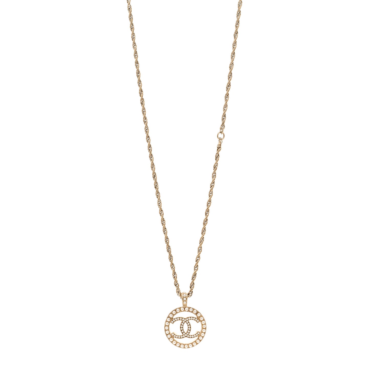 Pearl CC Round Pendant Necklace Gold