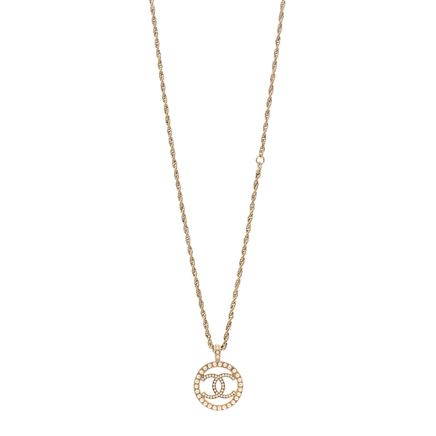 Chanel Pearl CC Round Pendant Necklace Gold 1 of 5