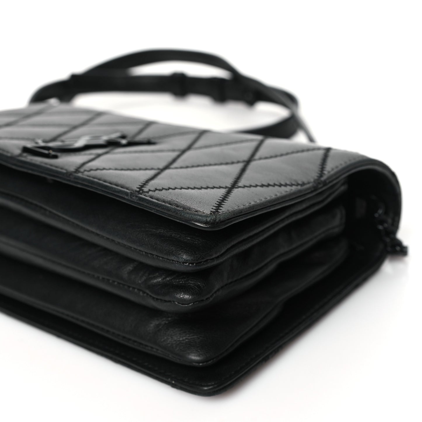 Lambskin Diamond Quilted Monogram Angie Chain Bag Black