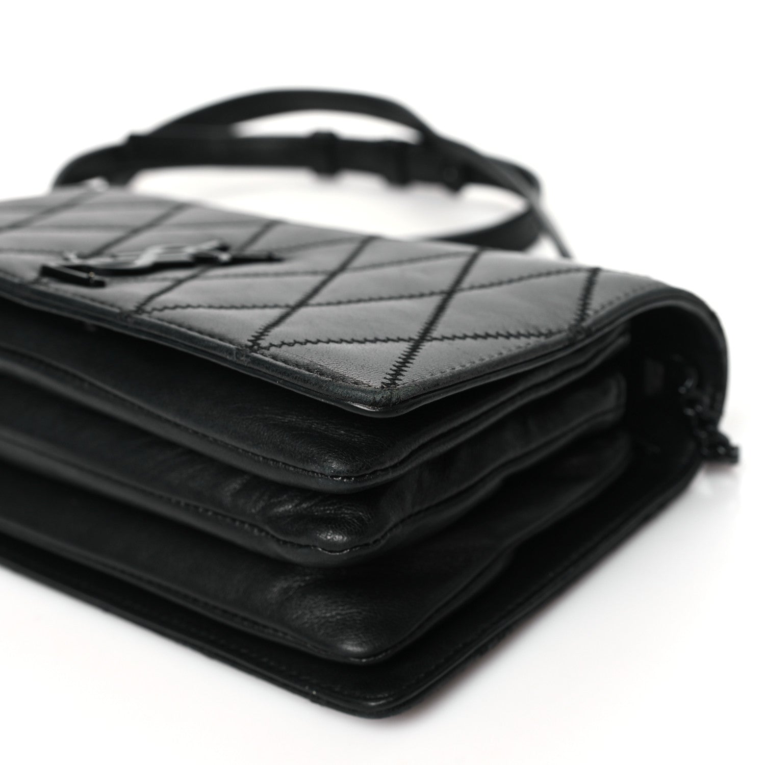Saint Laurent Lambskin Diamond Quilted Monogram Angie Chain Bag Black 10 of 12