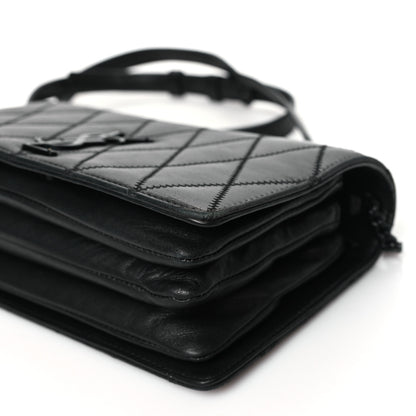 Saint Laurent Lambskin Diamond Quilted Monogram Angie Chain Bag Black 10 of 12