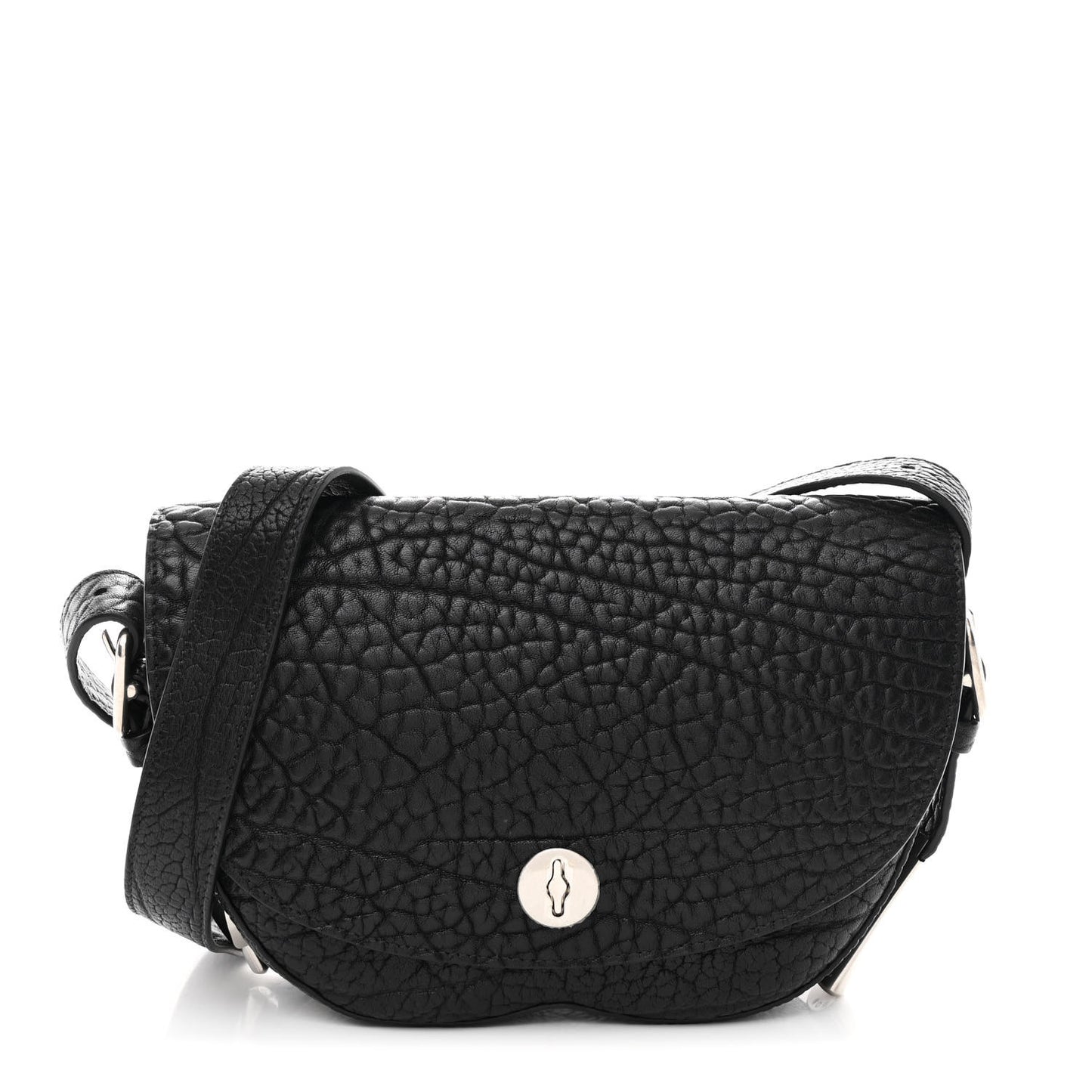 Grain Calfskin Small Chess Satchel Bag Black