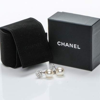 Chanel Crystal Pearl CC Drop Earrings Silver 5 of 5