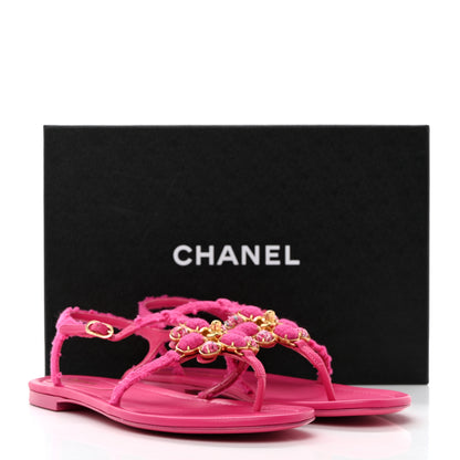 Chanel Cashmere Tweed CC Logo Thong Sandals 40 Fuchsia 8 of 8