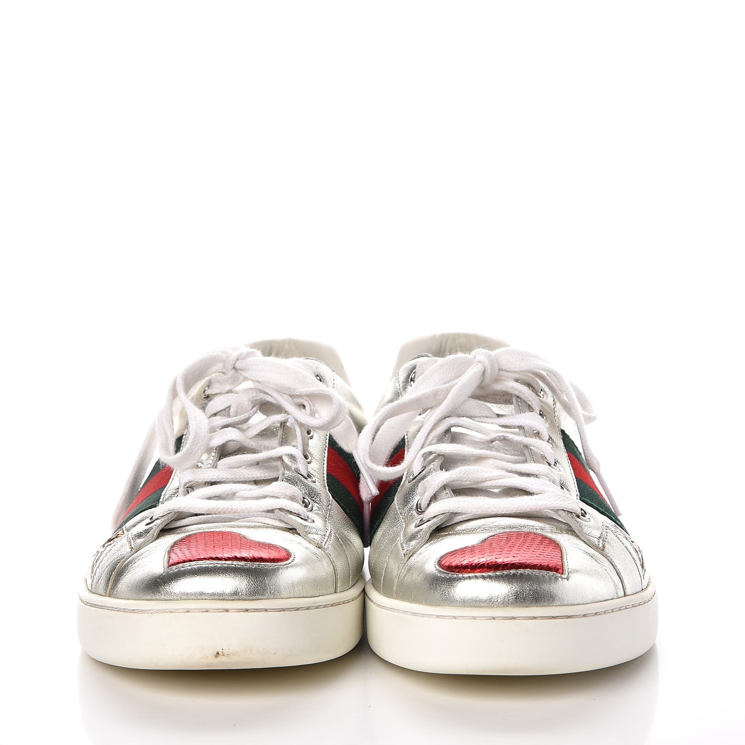 Gucci Metallic Nappa Ayers Web Lightning Bolt Embroidered Mens Ace Sneakers 9 Silver 2 of 15