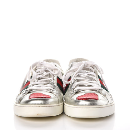 Gucci Metallic Nappa Ayers Web Lightning Bolt Embroidered Mens Ace Sneakers 9 Silver 2 of 15