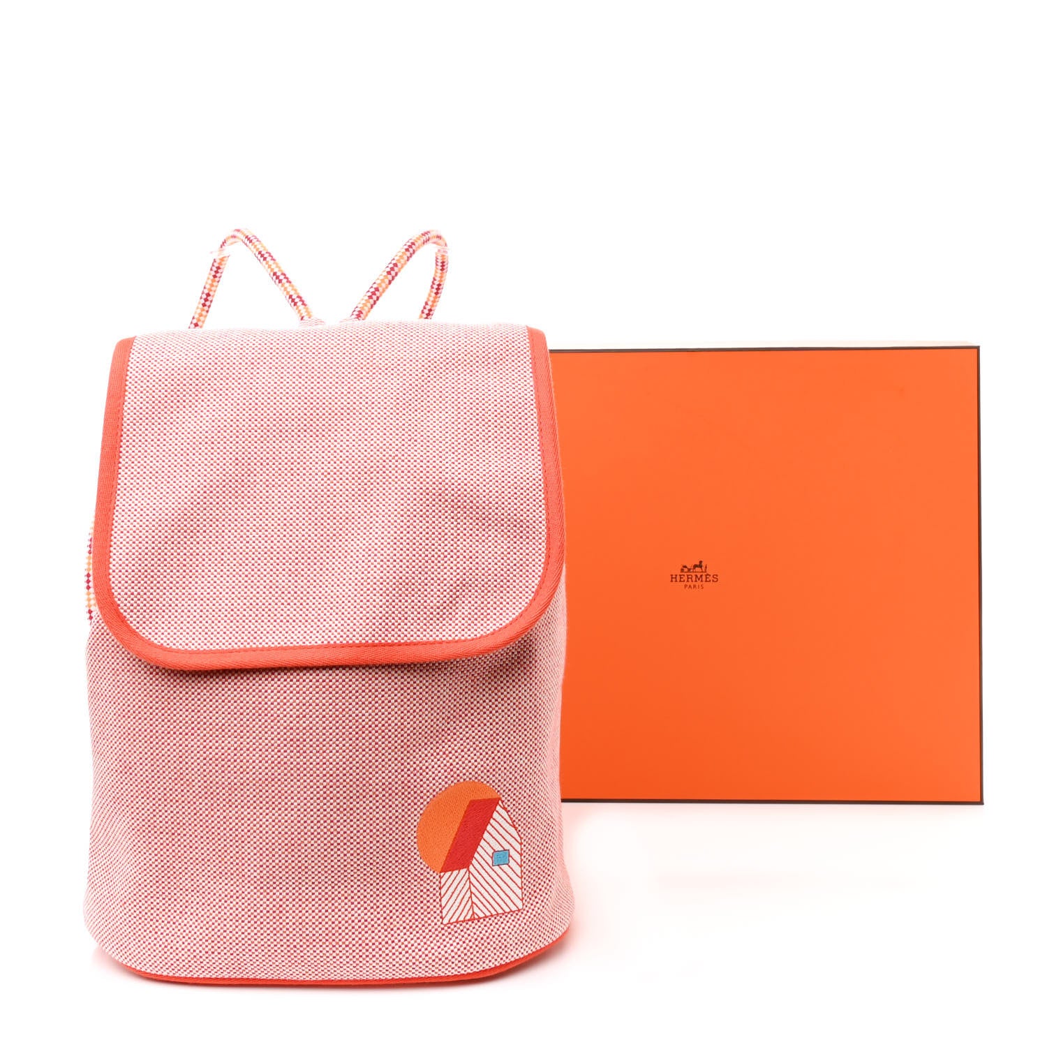 Hermes H Canvas Embroidered Les Cabanes Backpack Orange Feu 11 of 11