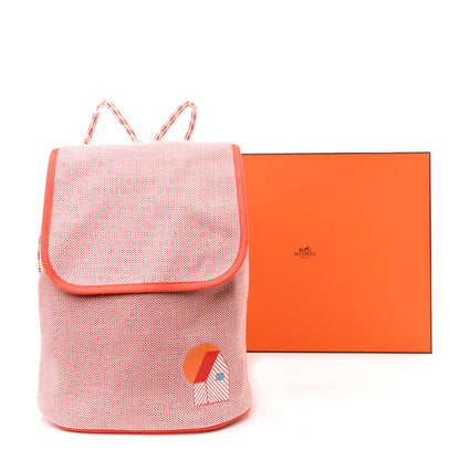 Hermes H Canvas Embroidered Les Cabanes Backpack Orange Feu 11 of 11