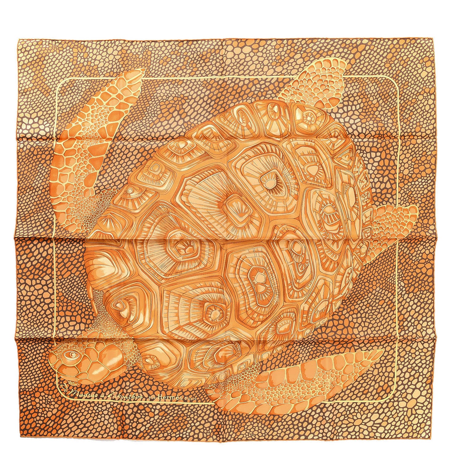 Hermes Silk De Madras A Zakynthos Scarf 90 Potiron Marron Beige Dore 1 of 6