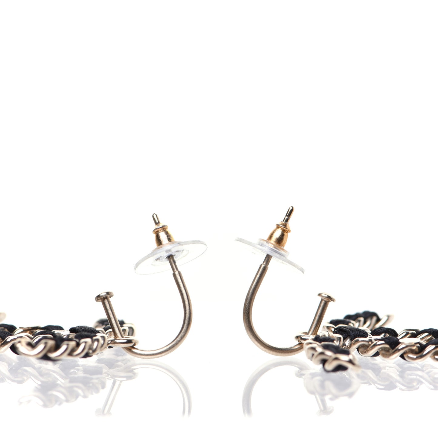 Satin CC Chain Earrings Light Gold Black