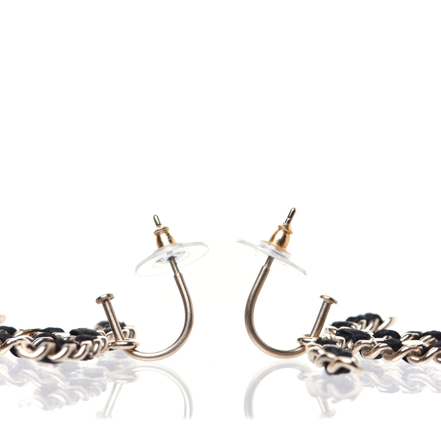 Chanel Satin CC Chain Earrings Light Gold Black 3 of 7