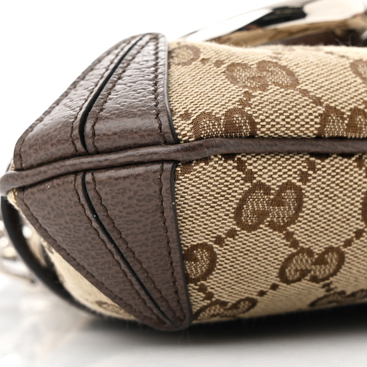 Monogram Textured Dollar Calfskin Heavy Grosgrain Web Medium Maxi Horsebit Chain Shoulder Bag Beige Ebony New Acero