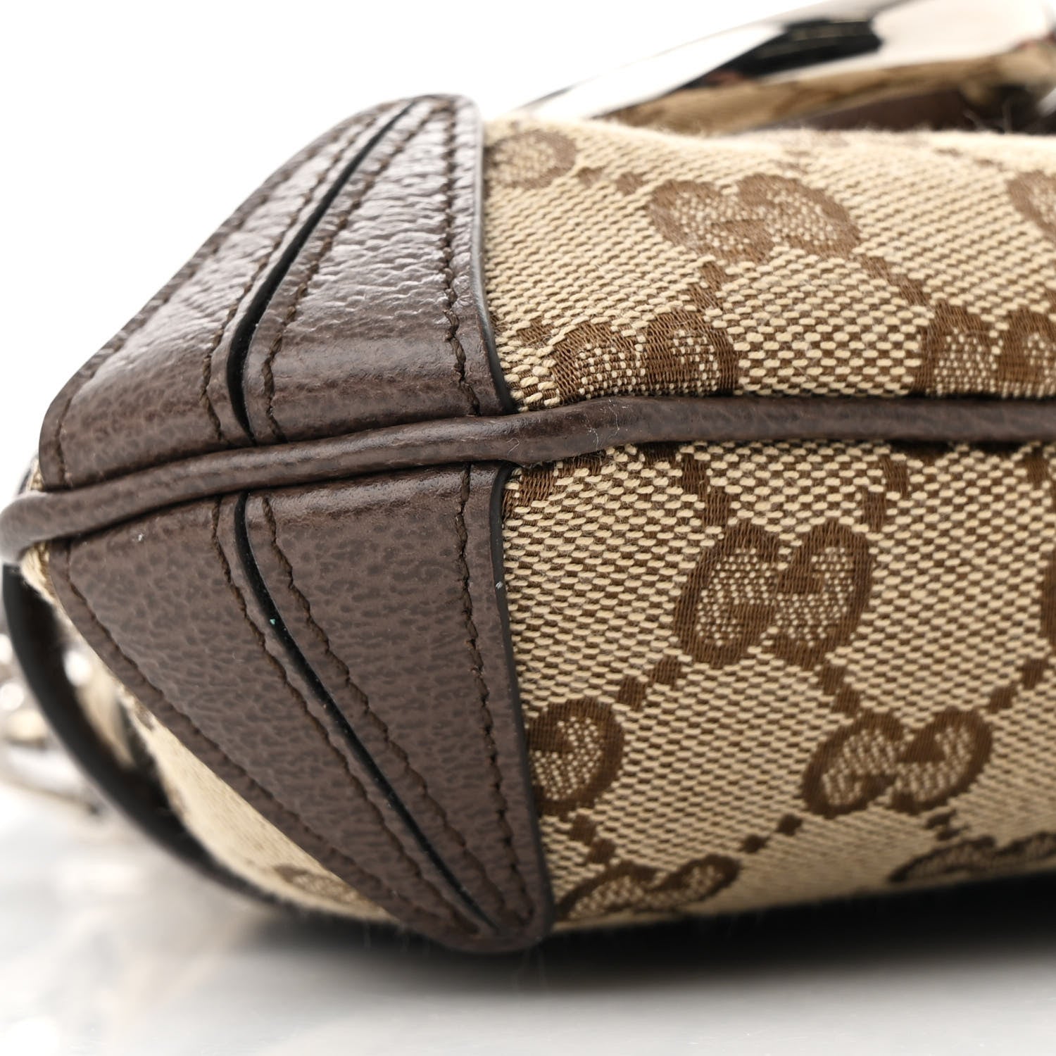 Gucci Monogram Textured Dollar Calfskin Heavy Grosgrain Web Medium Maxi Horsebit Chain Shoulder Bag Beige Ebony New Acero 9 of 11