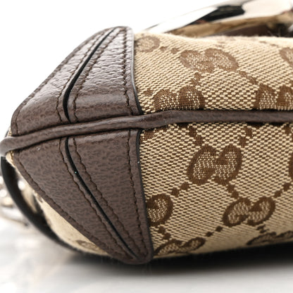 Gucci Monogram Textured Dollar Calfskin Heavy Grosgrain Web Medium Maxi Horsebit Chain Shoulder Bag Beige Ebony New Acero 9 of 11