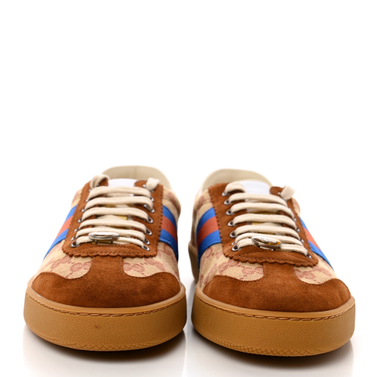 Gucci GG Monogram Suede Web Mens G74 Sneakers 11 Beige Ruggine Cuir 2 of 9
