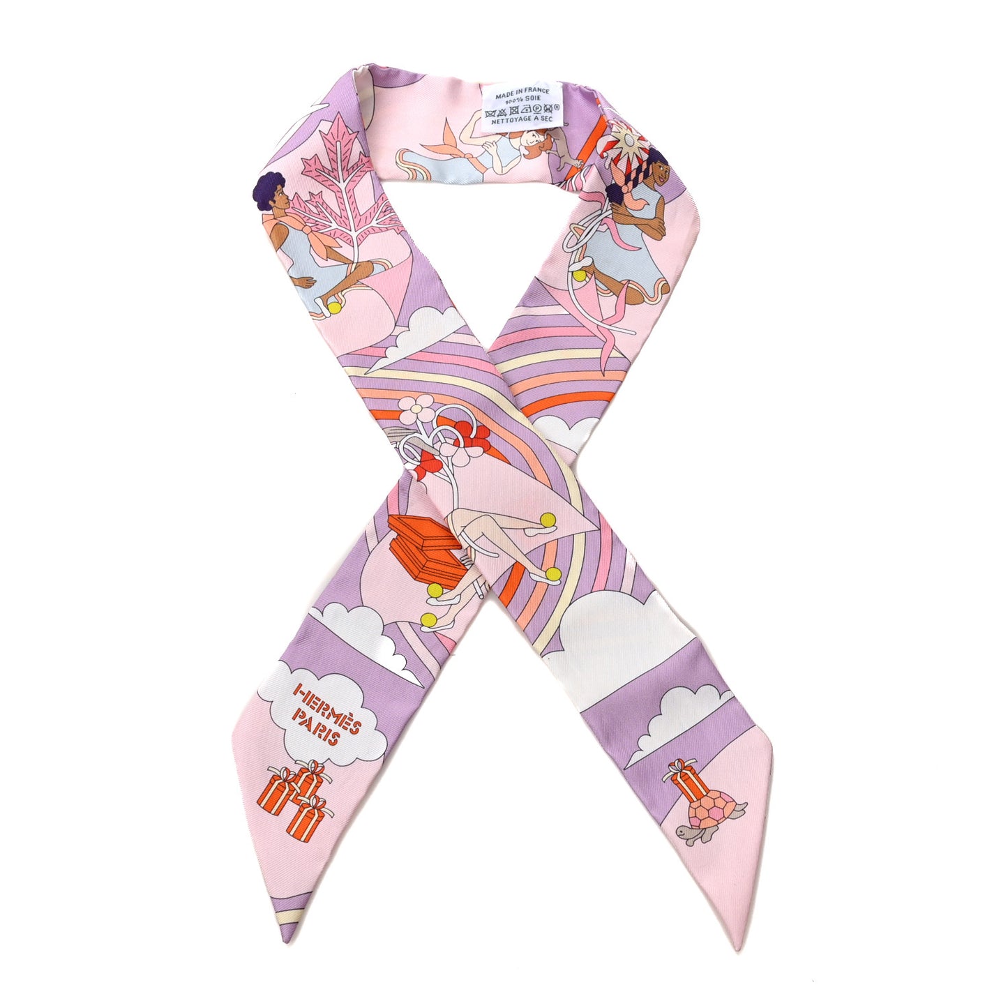 Silk Carres Volants Twilly Lilas Rose Pale Or