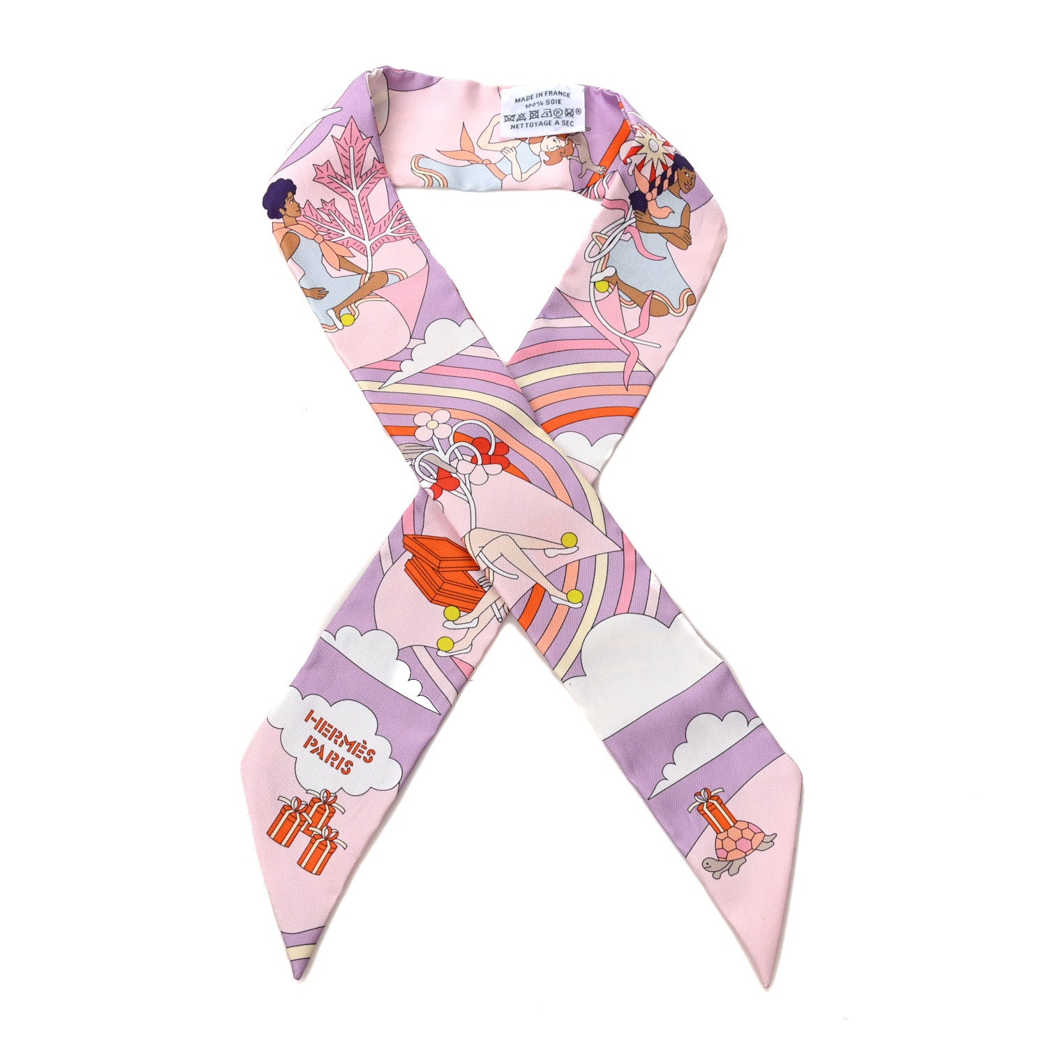 Hermes Silk Carres Volants Twilly Lilas Rose Pale Or 1 of 3