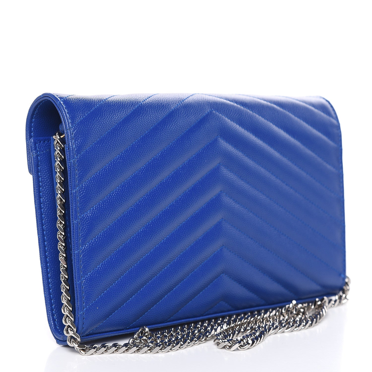 Saint Laurent Grain De Poudre Matelasse Chevron Monogram Chain Wallet Blue Majorelle 3 of 10