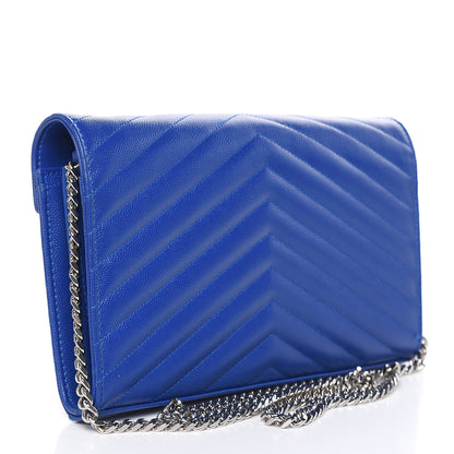 Saint Laurent Grain De Poudre Matelasse Chevron Monogram Chain Wallet Blue Majorelle 3 of 10