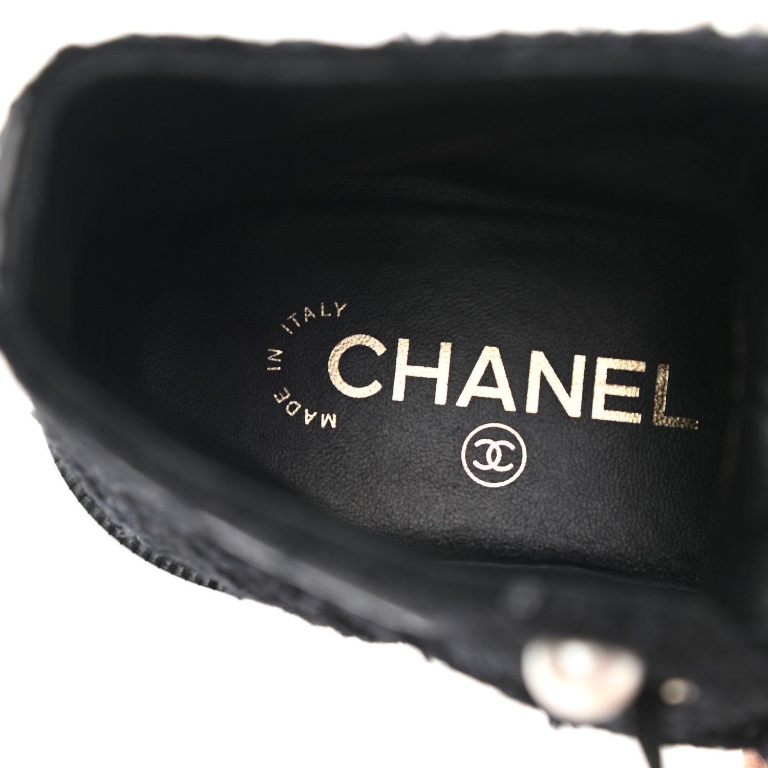 Chanel Tweed Patent Calfskin Pearl Combat Short Boots 38.5 Black Grey 7 of 9