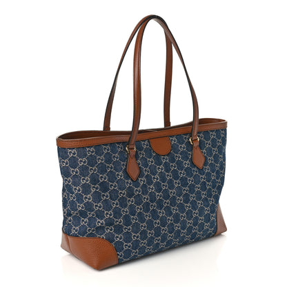 Gucci New Denim GG Monogram Medium Ophidia Shopping Tote Blue Tea Cuir 3 of 9