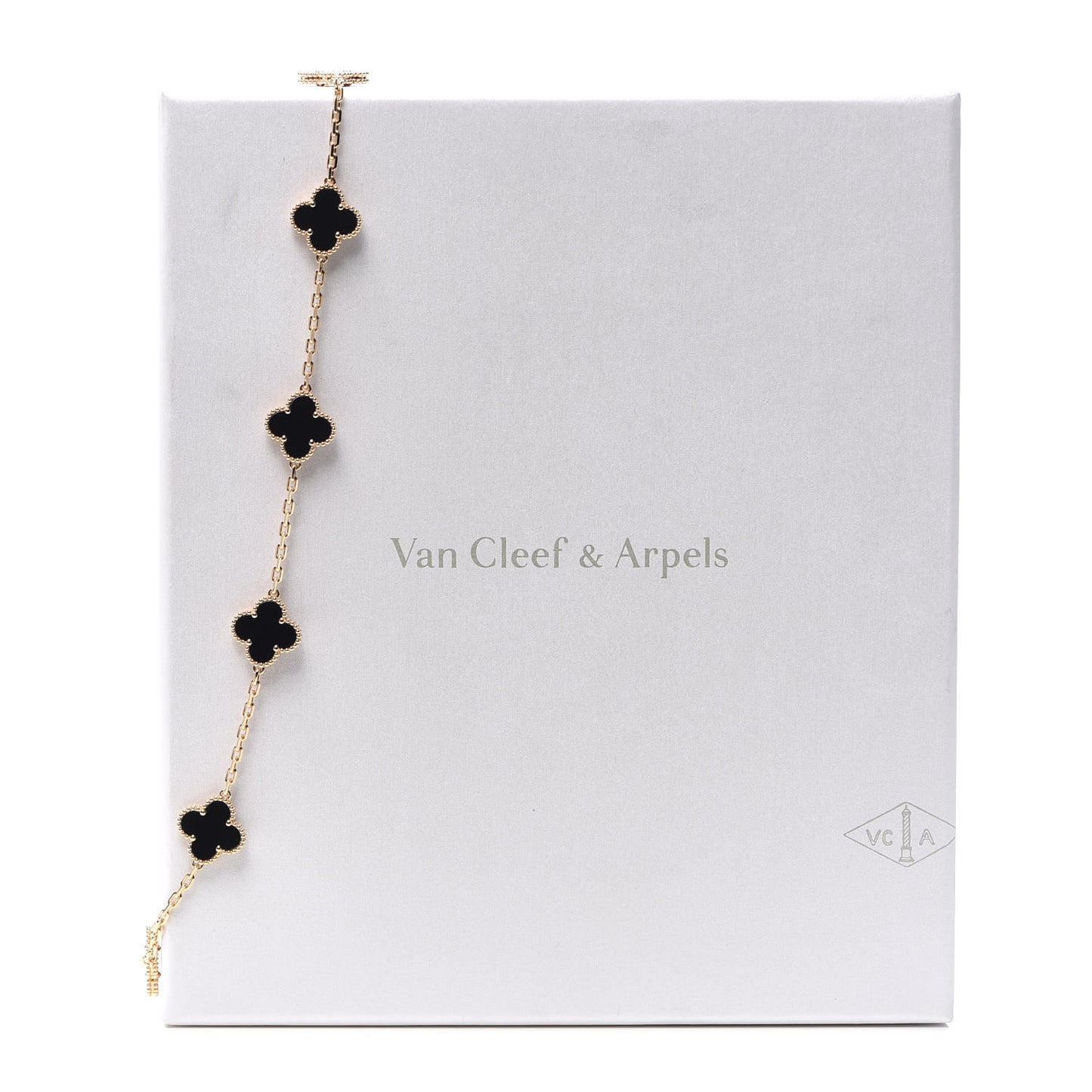 18K Yellow Gold Black Onyx 10 Motifs Vintage Alhambra Necklace