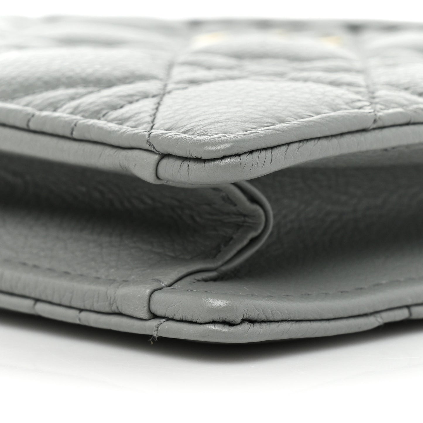 Calfskin Cannage Caro Zipped Pouch With Chain Grey