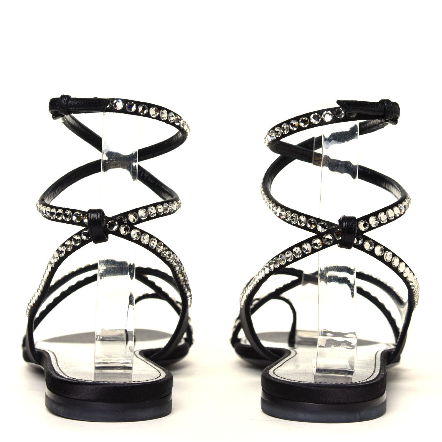 Saint Laurent Satin Crystal Gia Ankle Strap Sandals 38.5 Black 5 of 7
