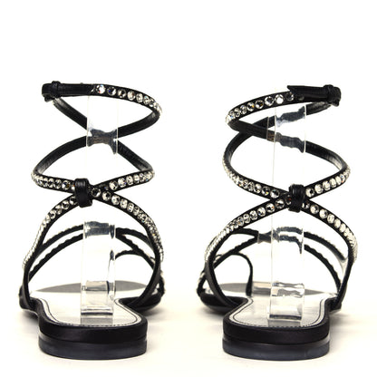 Saint Laurent Satin Crystal Gia Ankle Strap Sandals 38.5 Black 5 of 7