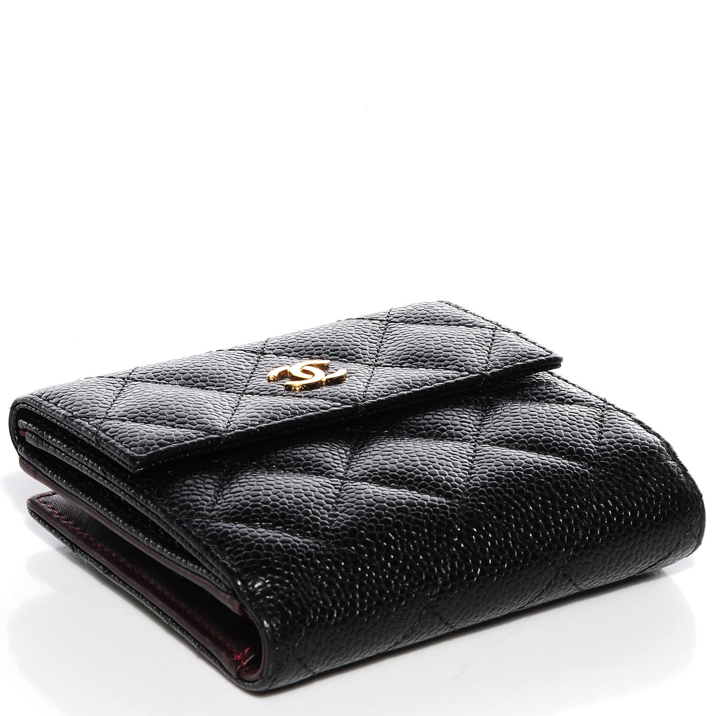 Caviar Quilted Compact Flap Wallet Black