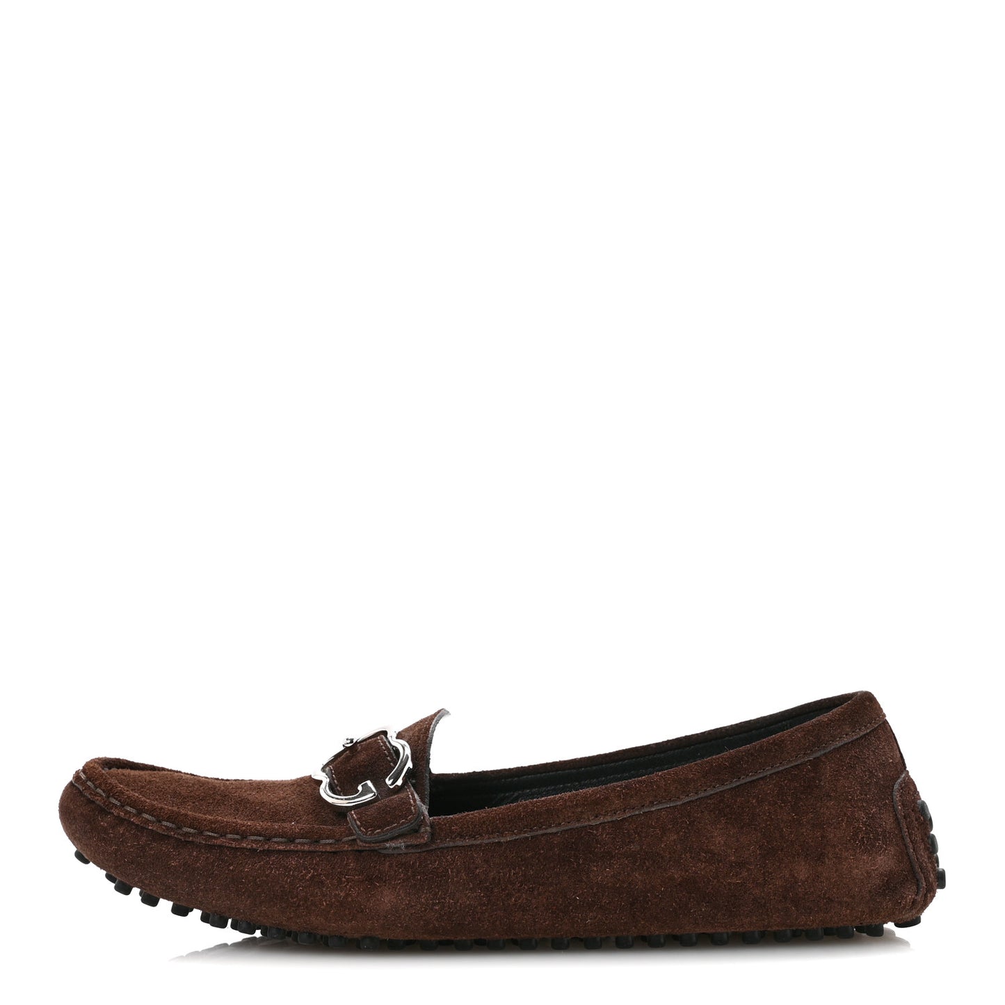 Suede GG Buckle Driver Loafers 38.5 Brown