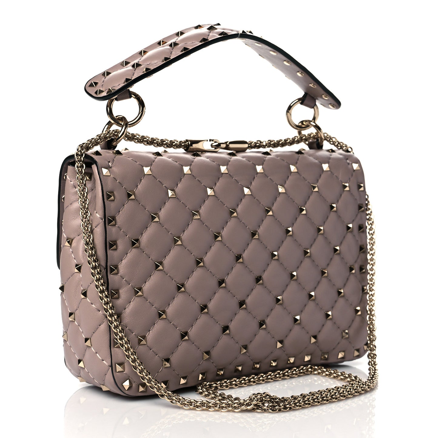 Lambskin Medium Rockstud Spike Shoulder Bag Poudre