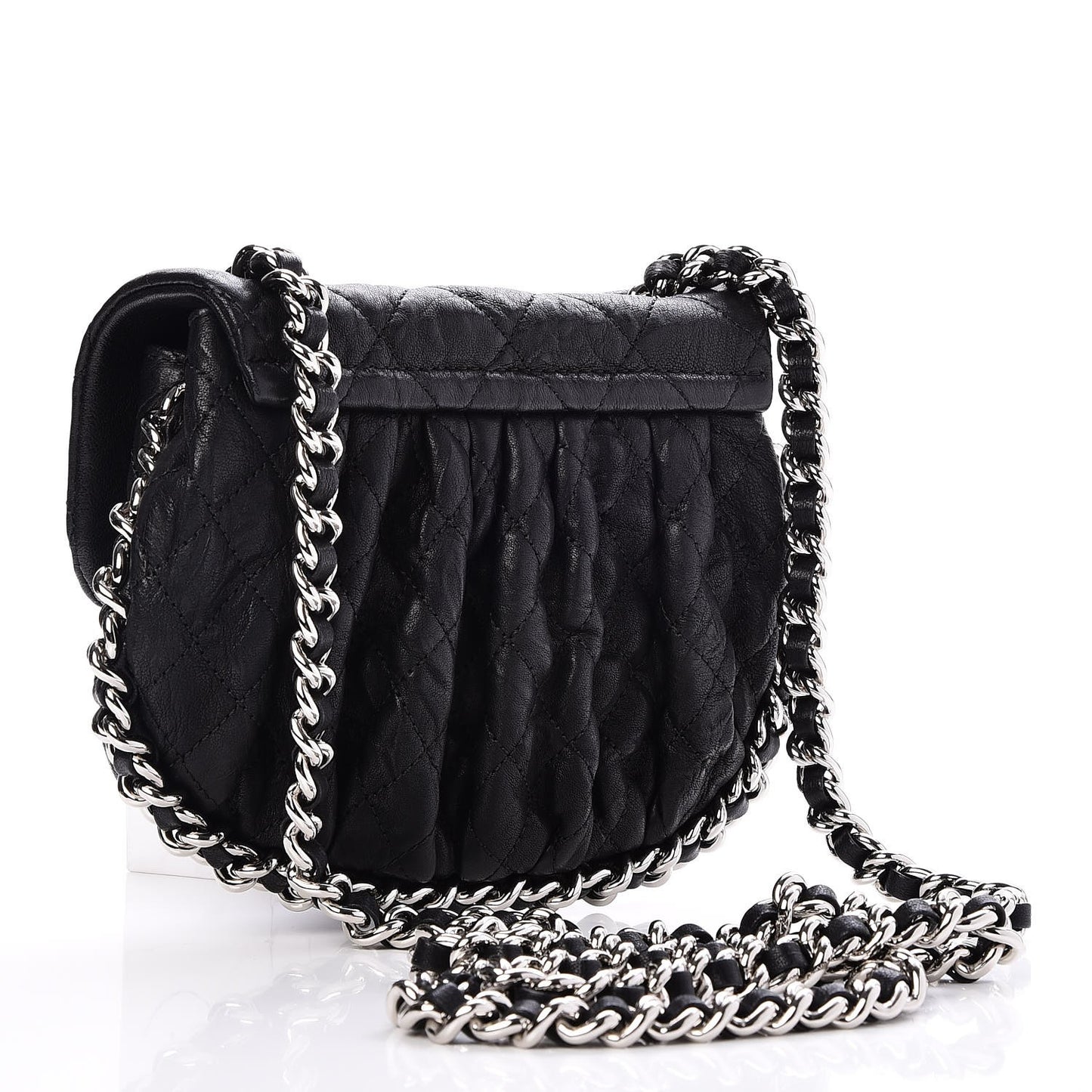 Washed Lambskin Quilted Mini Chain Around Flap Black