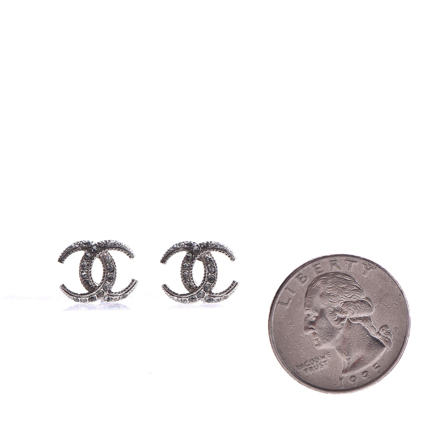 Chanel Crystal Timeless CC Earrings Silver 2 of 4