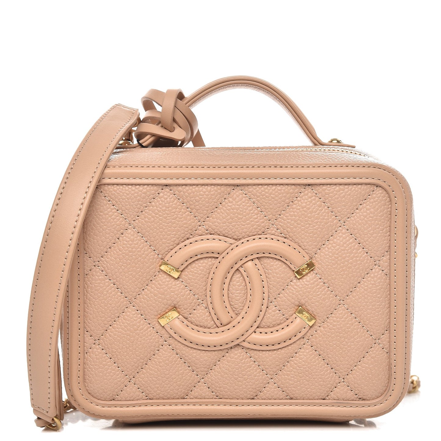 Caviar Quilted Small CC Filigree Vanity Case Beige