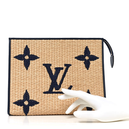 Louis Vuitton Raffia Calfskin Monogram Giant Toiletry Pouch 26 Blue 2 of 9
