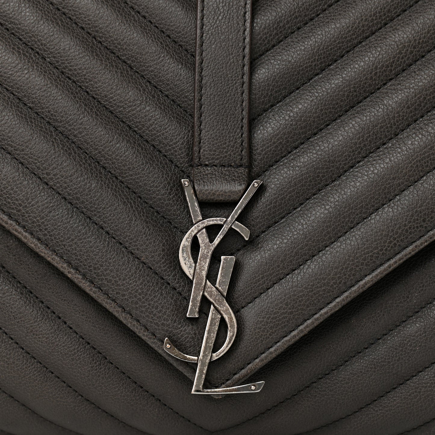 Sheepskin Matelasse Chevron Monogram Large College Satchel Dark Anthracite