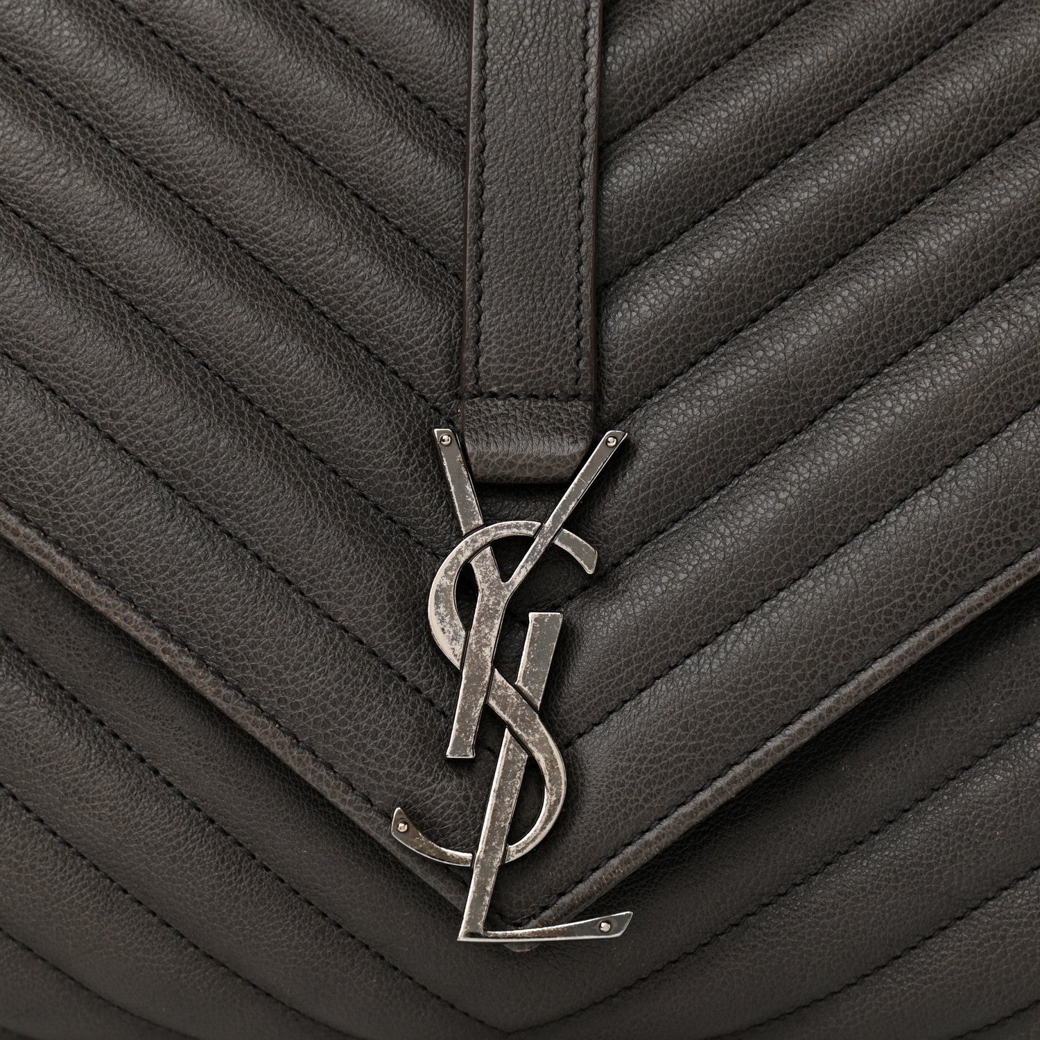 Saint Laurent Sheepskin Matelasse Chevron Monogram Large College Satchel Dark Anthracite 9 of 14