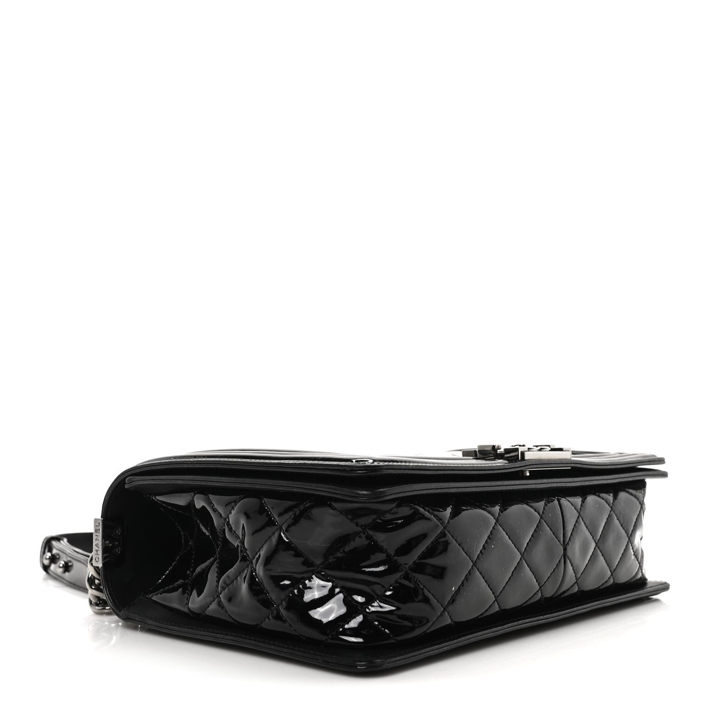 Patent Chevron Quilted New Medium Boy Flap Black