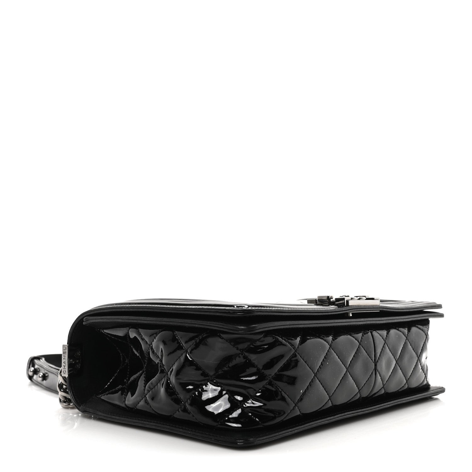 Chanel Patent Chevron Quilted New Medium Boy Flap Black 4 of 10