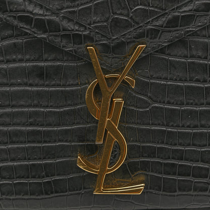 Saint Laurent Calfskin Crocodile Embossed Mini Classic Monogram Cassandra Top Handle Black 11 of 14