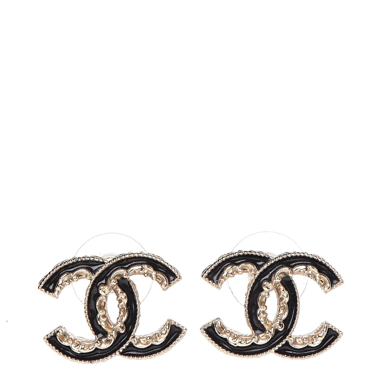Chanel Enamel CC Baroque Earrings Black Gold 1 of 4