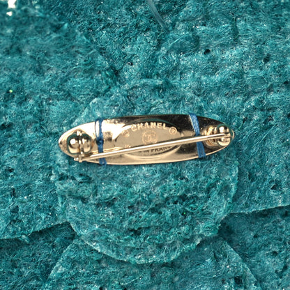 Chanel Tweed Camellia Pin Brooch Turquoise 5 of 5