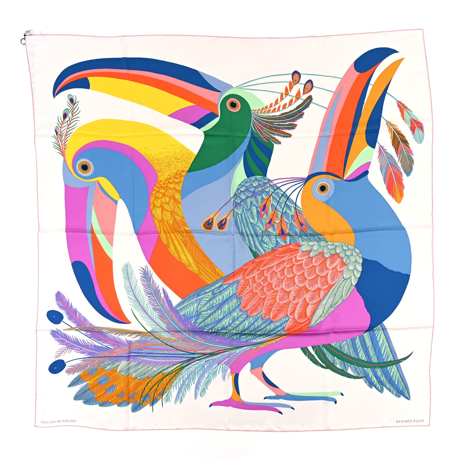 Hermes Silk Giant Toucans De Paradis Scarf 140 White Bleu Multicolor 1 of 4